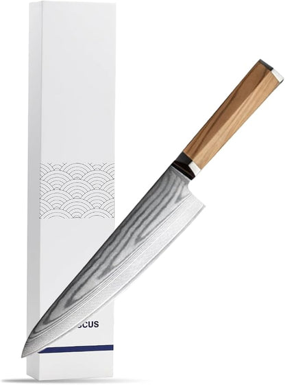 Damascus Japanese Chef Knife 8 Inch, Gyuto Knife 67 Layers VG-10 Damascus Knife, Full Tang Knife Italian Olive Wood Handle Japanese Knife