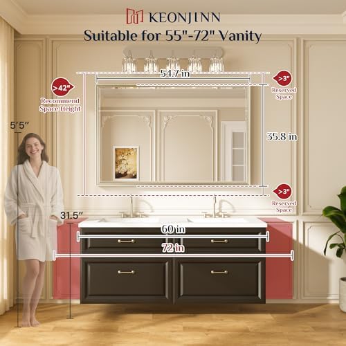 Keonjinn 55" x 36" Gold Bathroom Vanity Mirror, Aluminum Alloy Frame, Large