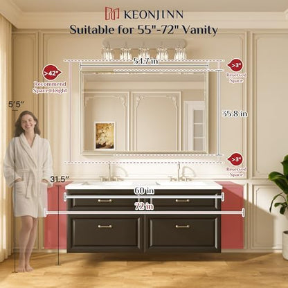 Keonjinn 55" x 36" Gold Bathroom Vanity Mirror, Aluminum Alloy Frame, Large