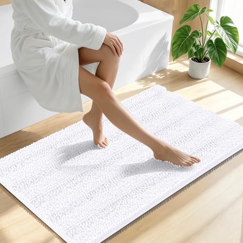 Smiry Thick Chenille Large Bathroom Runner Rugs 40x24, Soft Bath Mat, White