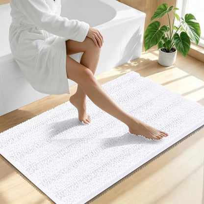 Smiry Thick Chenille Bathroom Runner Rugs 47x17, Absorbent Bath Mat, White