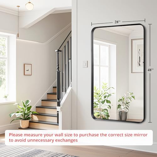 Black Bathroom Vanity Mirror Over Sink 28x48, Large Wall Rectangle Mirror