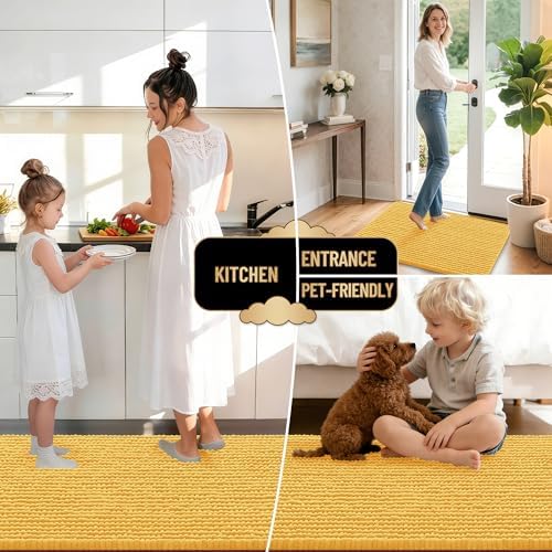 OLANLY Thick Chenille Bathroom Rugs 36x24, Soft Absorbent Bath Mat, Yellow