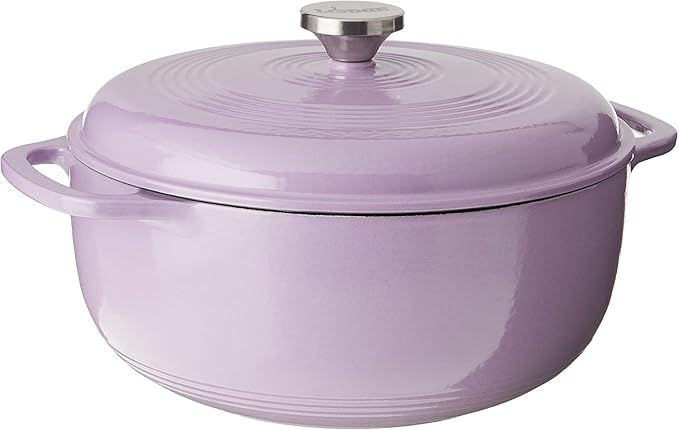 Lodge 3 Quart Enameled Cast Iron Dutch Oven with Lid – Dual Handles – Oven Safe up to 500° F or on Stovetop - Use to Marinate, Cook, Bake, Refrigerate and Serve – Lilac