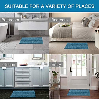 H.VERSAILTEX Turquoise Bathroom Rug, 2 Piece Bathroom Rug Set Slip-Resistant Extra Absorbent Soft and Fluffy Thick Striped Bath Mat Shag Floor Mat(Turquoise Blue, 20" x 32"/17" x 24")
