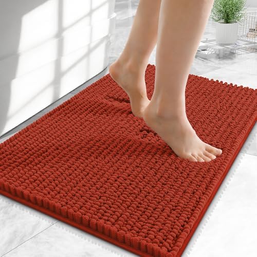 OLANLY Thick Chenille Small Bathroom Rugs Mats 24x16, Rustic Terracotta