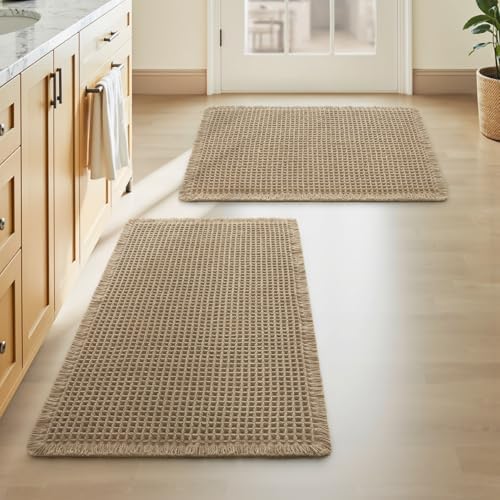Upgraded Waffle Bath Mat Set of 2 Absorbent Non Slip Bathroom Mat 18" x 30"