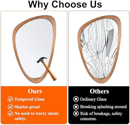 Irregular Asymmetrical Wall Mirror 19"x30" Wooden Frame Bathroom Mirror