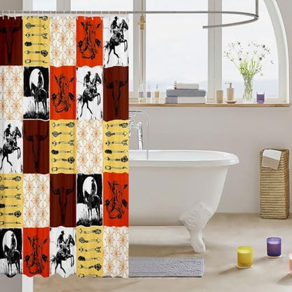 Feelyou Boys Western Bull Skull Shower Curtain Kids Teens Boho Cow Longhorn Skullhead Bathroom Waterproof Accessories with 12 Hooks 72x72 Inches Bohemian Cowboy Southwest Country Ranch Room Decor