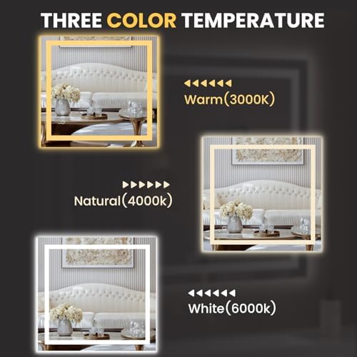 LOAAO 36"x34" LED Bathroom Mirror with Lights, UL Listed