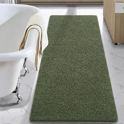LOCHAS Luxury Bathroom Rug Shaggy Bath Mat 24 x 70 Inch, Olive Green