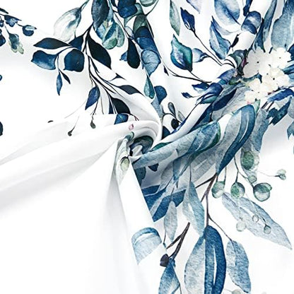 Gibelle Blue Eucalyptus Shower Curtain, Watercolor Floral Print, 72x84