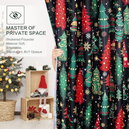 Shower Curtain Christmas, Holiday Shower Curtain Red Green Christmas Tree Snowflake ShowerCurtain Sets Waterproof Polyester Fabric Machine Washable Home Farmhouse Decor Bathroom Curtains
