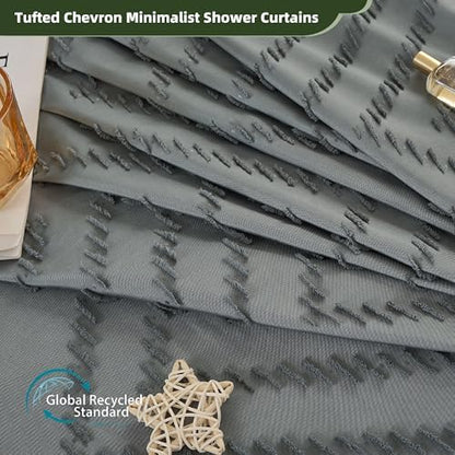 Siiluminisoy Gray Shower Curtain for Bathroom Fabric Boho Shower Curtain Cloth Textured Tufted Chevron Elegant Shower Curtains Waterproof for Bathroom 72" x 72"