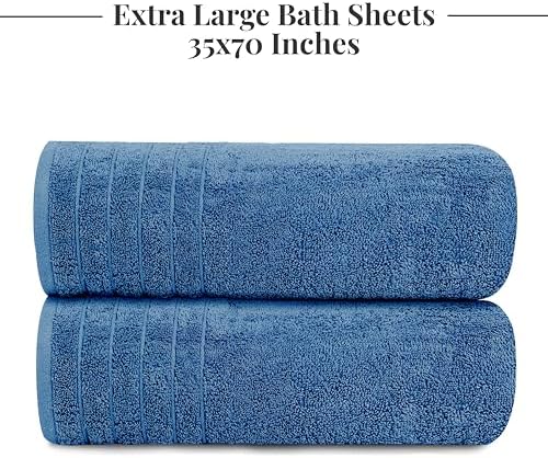 Tens Towels 2 Piece Extra Large Bath Sheets 35 x 70 Inches, Blue
