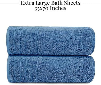 Tens Towels 2 Piece Extra Large Bath Sheets 35 x 70 Inches, Blue