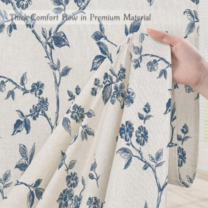 MitoVilla Blue Linen Floral Shower Curtain for Bathroom, 72 x 72