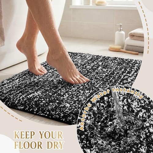 Yimobra Black and White Bathroom Rugs Non Slip Washable 36X24, Ultra Soft and Water Absorbent Bath Mats, Plush Fluffy Shower Mat Outside, Luxury Microfiber Thick Matts for Bathroom Floor/Tub