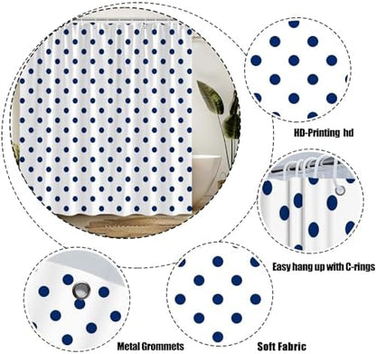 Polka Dot Shower Curtain Blue White Retro Spot Vintage Fabric Decorative Bathroom Curtains with Hooks,70" Wx70 H