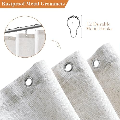 Nanspring Extra Long Linen Shower Curtain for Bathroom 90 Inch White Solid