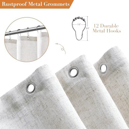Nanspring Extra Long Linen Shower Curtain for Bathroom 90 Inch White Solid