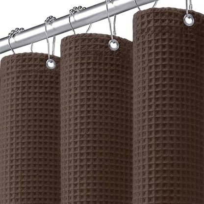 Waffle Weave Shower Curtain Heavyweight Cotton Fabric Brown 72Wx72L