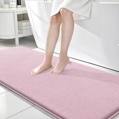 OLANLY Memory Foam Bathroom Runner Rugs 70x24, Long Bath Mats, Dusty Rose