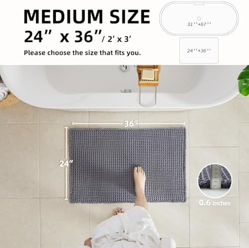 TYUU Waffle Bath Mat, Boho Bathroom Rugs Non Slip, 36x24 Grey