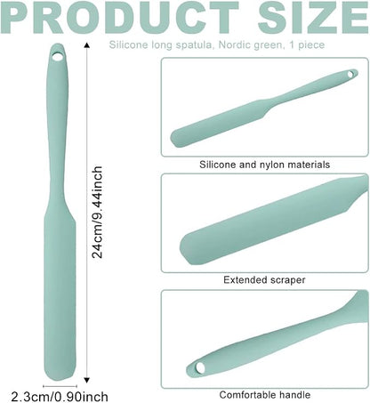 Silicone Jar Spatula,Non-Stick Heat Resistant Kitchen Thin Spatula,Sourdough Stirring Stick,Jam Spreader for Peanut Butter,Cake Cream Butter Spatulas for Scraping Icing Bread Cream (Light green)