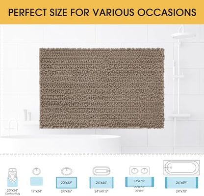ACCUMTEK Upgrade Luxury Dark Beige Bathroom Rug Mat 59"x20", Ultra Soft Thick Absorbent Bath Mats, Non Slip Chenille Toilet Mat for Bathroom, Bedroom, Kitchen, Shower, Tub, Taupe
