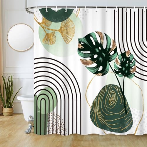 Boho Green Shower Curtain with Hooks for Bathroom 72x78 Inch