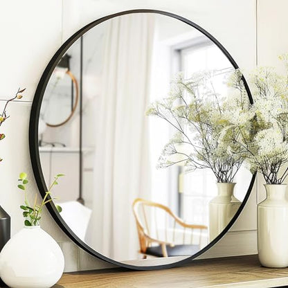 Sunniry Circle Mirror 20 inch, Black Round Mirror, Matte Black Metal Frame
