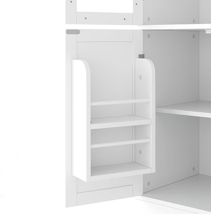 VilroCaz 75'' Tall Freestanding Kitchen Pantry Cabinet, Wood Large Cupboard Storage Buffet with Hutch, 4 Drawers, Door Shelves and Pull-Out Trays for Dining Room, Living Room (White-10.13)