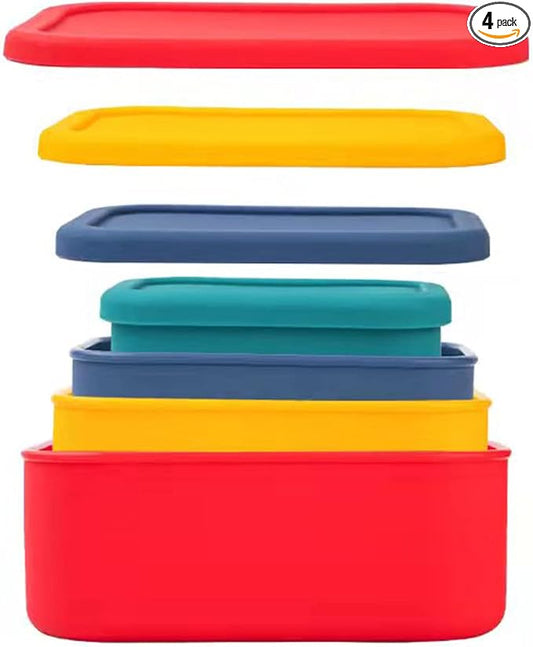 FENGCHEN Silicone Food Storage Containers Set - 4 Sizes & Colors - Meal Prep, Freezer to Oven - BPA Free, Stackable