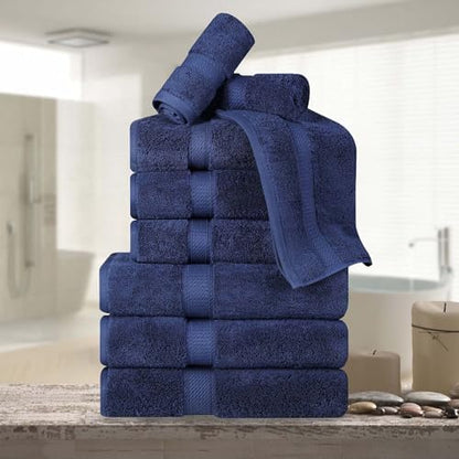 Superior Egyptian Cotton 800 GSM Plush & Absorbent, 9 Piece Set, Navy Blue