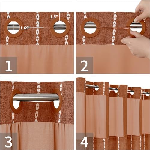 eachope Boho Farmhouse No Hook Shower Curtain with snap Liner,71x74,Orange