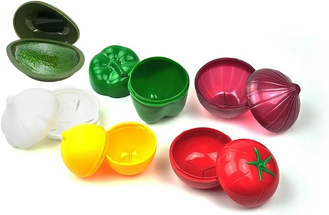 XIYUAN 6PCS Fruit and Vegetable Shaped Food Saver Reusable Sealed Crisper For Pepper Saver, Avocado Onion Garlic Tomato and Lemon Keeper,Refrigerator Vegetable Crisper Food Storage Containers Holder