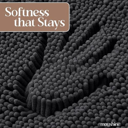MAYSHINE Large Plush Shaggy Chenille Bath Mat 39"x24" Extra Soft, Super Absorbent, Non-Slip Bathroom Rug | Fluffy Microfiber, Area Rug Sets for Bathroom Floor, Kitchen, Living Room | Charcoal Gray