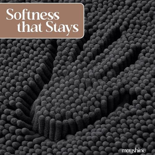 MAYSHINE Chenille Plush Extra Long Bath Mat Runner, 1 INCH Pile, Charcoal Gray, 59x31 inches, Machine Washable, Non-Slip