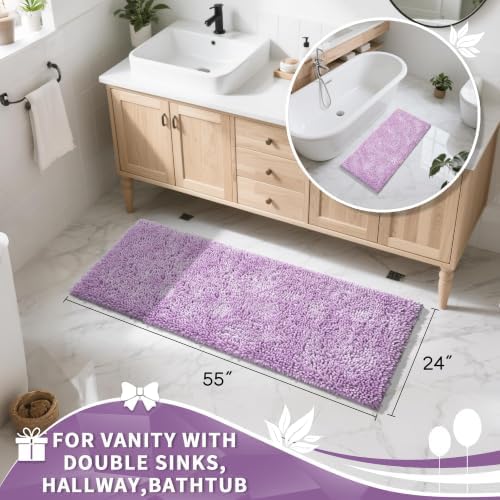 Yimobra Long Bathroom Rugs Runner 60x24 Inch, Extra Thick Soft Absorbent Chenille Bath Mat, Non Slip Machine Washable, Quick Dry Bath Rugs for Bathroom Floor, Tub and Shower, Lilac