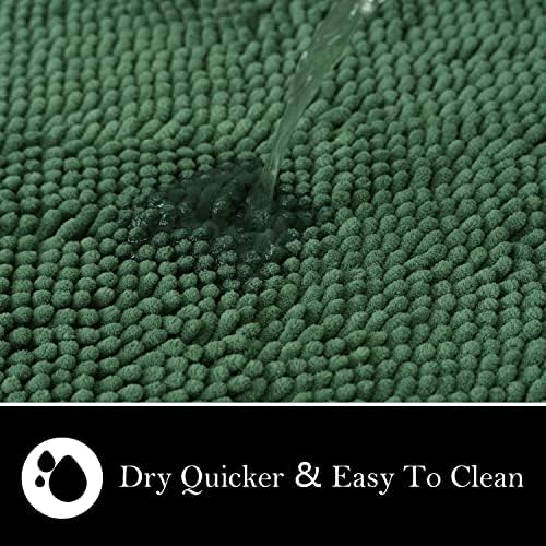 Bathroom Rugs Chenille Bath mat 2 Piece Set, Super Absorbent, PVC Non Slip Backing, Bath mats for Bathroom, Plush Shaggy, Thick, Machine Washable, Bathtub, Shower, Toilet.(Deep Green)