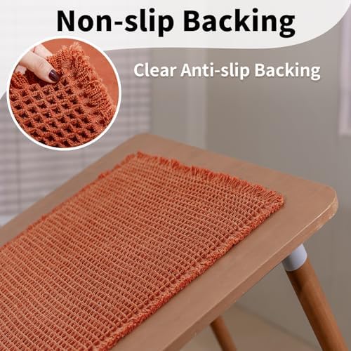Burnt Orange Bathroom Rug, Fall Waffle Bath Mat Non Slip, 24" x 36"