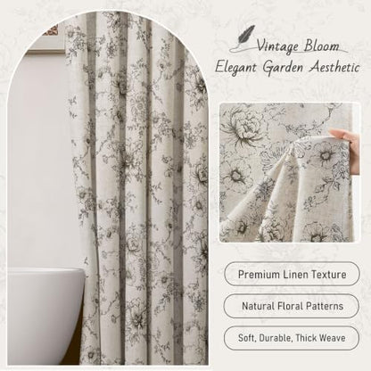 Farmhouse Floral Vintage Shower Curtain for Bathroom, Black and Tan Taupe