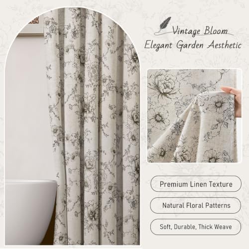 Farmhouse Floral Vintage Shower Curtain for Bathroom, Black and Tan Taupe