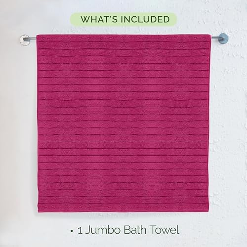 Elegant Comfort 100% Turkish Cotton Corduroy Ribbed Luxury Jumbo Bath Towel Ultra Soft - 35 x 70 Inch - Luxury Spa Premium Hotel Quality Highly Absorbent and Quick Dry Large Bath Towel, Hot Pink
