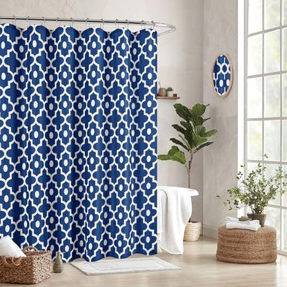 Fabric Modern Moroccan Shower Curtains for Bathroom-Indigo and White