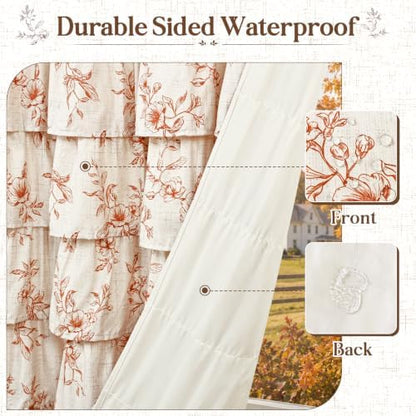 Fall Extra Long Ruffle Shower Curtains for Bathroom with Floral, 72"Wx84"L