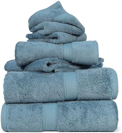 SUPERIOR Egyptian Cotton Ultra Plush & Absorbent, 6 Piece Set, Denim Blue