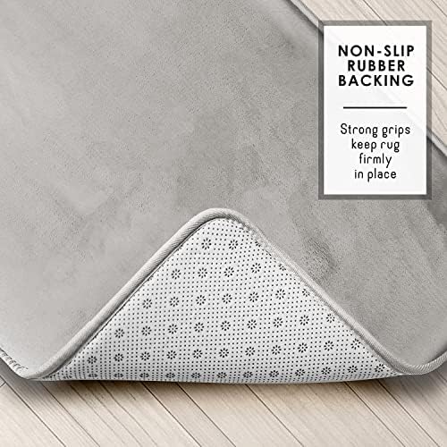 Clara Clark 3 Piece Bathroom Rugs Bath Mat Set, Velvet Memory Foam Bath Mats for Bathroom - Non-Slip, PVC Backing Bath Rugs, Washable - Dries Quickly, Silver
