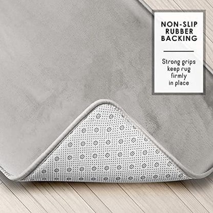Clara Clark Bathroom Rugs, Velvet Memory Foam Bath Mat, Non-Slip, Machine Washable Bath Rugs - Dries Quickly, Ultra Soft Plush Bath Mats for Bathroom, 20 x 24, Silver